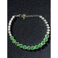 #J664 100% Natural Type A Jade Jadeite Silver Bracelet H6.2m