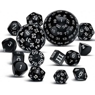 15Pcs/Set Polyhedral Dice D3-D100 Spherical RPG Complete DND Opaque Black 100 Sides Dices Role Playi