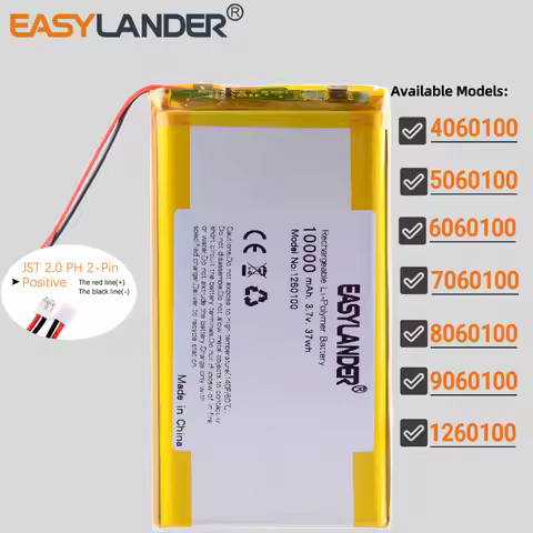 JST2.0mm 2Pin 6060100 3.7V 5000mAh Lithium Li-ion Polymer Battery 3060100 4060100 5060100 7060100 80