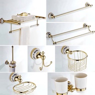 Bathroom Hardware Accessories Set Gold Color Brass Wall Mounted Bathroom Robe Hook,Paper Holder,Towel Bar,Toilet Brush Holder, Towel Ring Zzh108