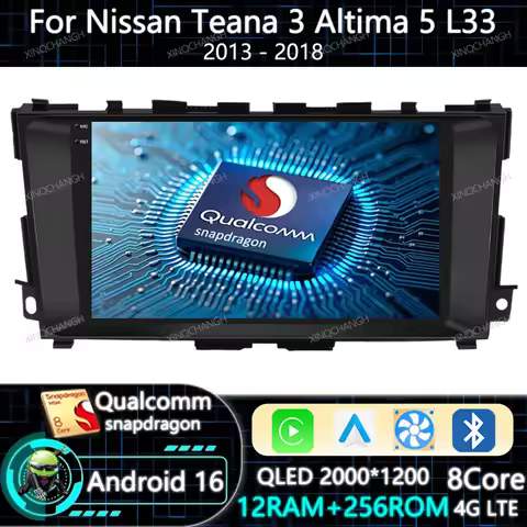 Android 16 Car Radio Carplay Auto For Nissan Teana 3 Altima 5 L33 2013 - 2018 QLED BT Multimedia Vid