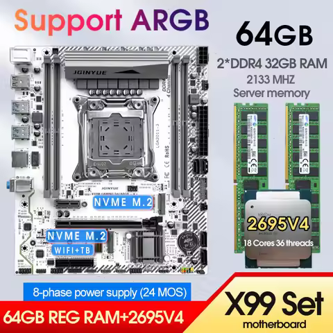 X99 GAMING D4 Motherboard Combo Xeon E5 2695 V4 CPU Kit LGA 2011-3 2*32GB=64GB DDR4 2133MHZ RAM Memo