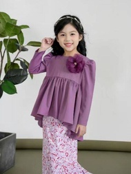 Baju Kurung Peplum Batik Cotton Baju Raya Budak Perempuan 2024