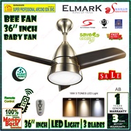 Elmark Ceiling Fan BEE Fan 36 inch LED Light Ceiling Fan with with Remote Control (3 blades) GREY