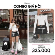 [COMBO GIÁ HỜI] Set 2 món 1 Áo tay dài Ruka màu Trắng + 1 Chân váy AMee Đen Sọc thắt nơ Taiduc Store