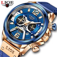 LIGE Casual Sports Watch for Men Top Brand Luxury Military Leather Wrist Watches Mens Clocks Fashion Chronograph