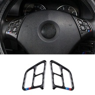 2Pcs Carbon Fiber Car Steering Wheel Button Frame Decorative Sticker For BMW 3 Series E90 E92 2005-2012 Car Interior Acc