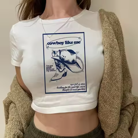 Beyonce Cowboy Carter crop top Aesthetic babydoll gothic gyaru Fairy summer Streetwear woman tshirt