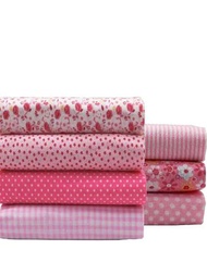 7入組9.8*9.8英寸粉色純棉手工縫紉diy剪刀藝術用方形拼布布料