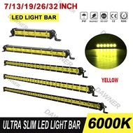 Single Row Yellow Led Light Bar 7" 13" 19 26 32  Work Driving Light SUV Off Road Bar 12V 24V