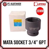 MATA Lippro 5200M Socket 38 MM Children's Eye Sock 38 Mm 6Pt Black Impact Socket Wrench 3/s 4" 38MM 