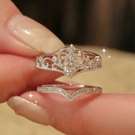 Crown Princess Diamond Ring Wedding Ring Open Ring Set 2-Piece Set Simple Index Finger Ring