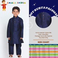 {**ส่งฟรี**} SMALL INDIA 🥏🌟 Kids Boy Navy Blue Cotton Silk Kurta Pajamas 🥏🌟 Boy Kurta Pajamas