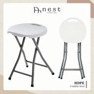 (NEST) HDPE Folding Stool (White) - Foldable Stool Plastic Folding Foldable Chair Stool