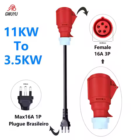GWUYU Portable Electric Car Charger Red Connector Brazilian Plug Adapter 11kW 16A to 3.5kW 16A Custo