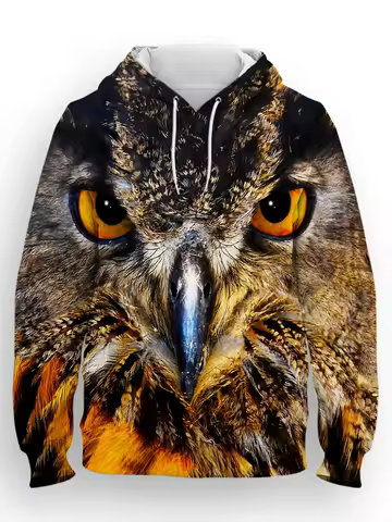 Vintage Owl Animal 3D Print Hoodies Men Fashion Hooded Owls Bird Sweatshirts Hoody Pullovers Harajuk