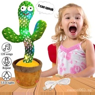 Dancing Cactus Soft Toy 120 Song Speaker Talking Voice Repeat Plush Dancer Toy USB Charging Stuffed toys with LED Light for Home Decoration and Baby New Year Gift 7YCG