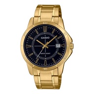 [Powermatic] Casio MTPV004G-1C MTP-V004G-1C Black Analog Gold Stainless Steel Classic Dress Men's Watch