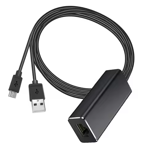 Micro USB To RJ45 100Mbps Ethernet Adapter with Power Cord, Compatible with Fire TV Stick2 Chromecas