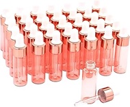 35 Pack,5ml Pink Glass Essential Oil Sample Dropper Bottle,Empty Glass Dropper Vials With Rose-Gold