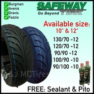 ☏ ✒ SAFEWAY TIRE 10" & 12", TUBELESS (FREE SEALANT & PITO) For Burgman, Gravis, Avenis, Fazzio, etc