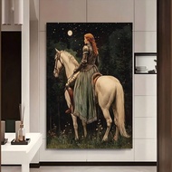 Fashion Christmas Scene Wooden Canvas Poster, Equestrian Horsewoman Art Print, Medieval Fantasy Mura
