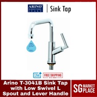 Arino Sink Tap with Low Swivel "L" Spout and Lever Handle | T-3041B | Brass Material | Chrome Finish | 3 Ticks