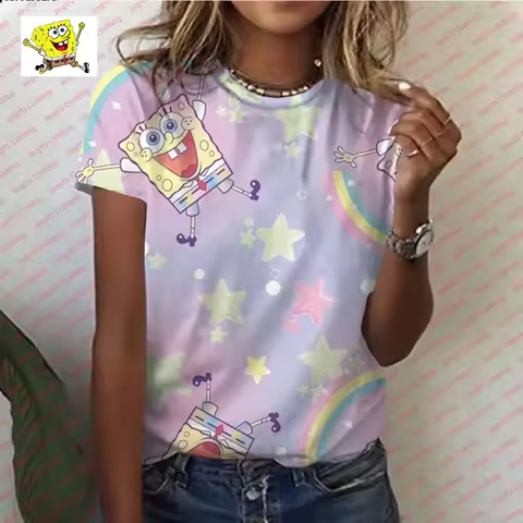 2024 new summer fashion comfortable casual ladies short-sleeved T-shirt SpongeBob cartoon T-shirt cu