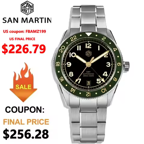 San Martin 38mm Men Dive Watch Limited Edition GMT NH34 Automatic Movement Sapphire BGW-9 C3 Luminou