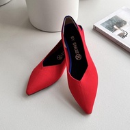 spring summer V-cut knitwear flat shoes pointed nose short spring boots red shoes spring shoes