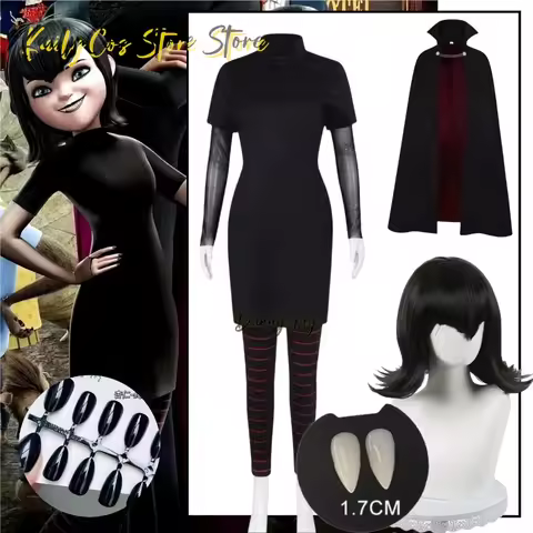 Mavis Cosplay Hotel Costume Wig Transylvania RolePlay Vampire Fangs Gothic Lolita Dress Girls Carniv