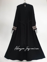 abaya jasmine / abaya jetblack renda lengan / abaya jetblack hitam pekat / gamis jetblack renda tali