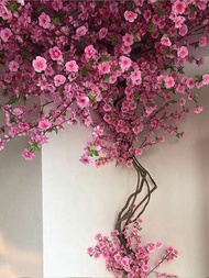 1枝粉色人造桃花枝,帶塑料桿,適用於家庭婚禮派對景觀diy裝飾櫻花樹絲花裝飾