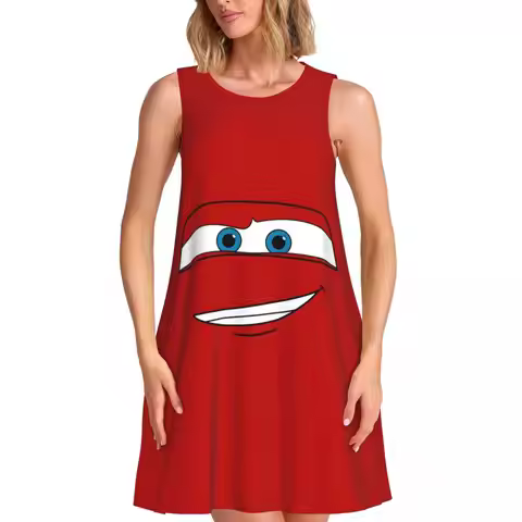 Custom Lightning McQueen Women's Summer Sleeveless Dresses A speeding race car Sundresses Beach Cove