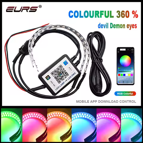 2pcs RGB Phantom APP Bluetooth Devil's Eye Flash Angel's Eye LED Headlight Car Motorcycle 2.5 3.0 in