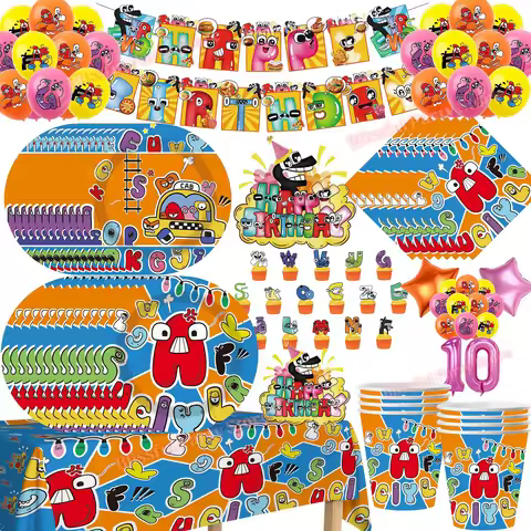 Coloring Alphabet Lore Birthday Party Decoration Supplies Number Letters Plates Balloon Cake Topper 