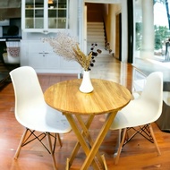 meja kayu natural /meja lipat bundar/meja lipat kayu/meja teras