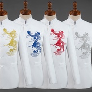 Men's Traditional Stand Collar Suits Chinese Tunic Suit Embroidery Dragon Totem Blazer And Pants 2 P