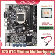 B75 ETH Mining Motherboard+CPU+DDR3 4GB 1600Mhz RAM+SATA Cable LGA1155 8XPCIE to USB DDR3 B75 BTC Miner Motherboard