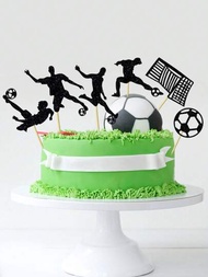 12入組足球杯子蛋糕上乾脆面黑色閃光體育主題足球杯子食品插牌運動球形嬰兒派對生日蛋糕裝飾用品