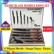 OXONE BLACK MARBLE KNIFE SET 6pcs OX-605 HITAM - Pisau Set Dapur Lengkap - Pisau Dapur 1 Set Super T