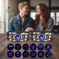 T&O Astrology Luminous Leather Bracelet Multi Layer Beads Zodiac Charm Jewelry Gift for Teens Celebr