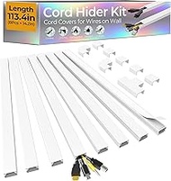 113.4in Cord Hider Kit, Cord Covers for 2-4 Wires on Wall, Self-Adhesive Cable Hider Wire Covers for