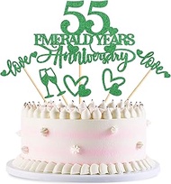 Keaziu 24 PCS 55th Anniversary Cupcake Toppers 55 Emerald Years Anniversary Cupcake Picks Cheers to 