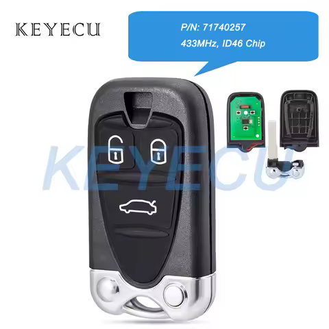 Keyecu P/N: 71740257 433MHz ID46 Chip Smart Remote Car Key Fob 3 Buttons Replacement for Alfa Romeo 