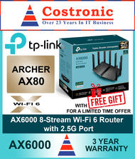 Tp-Link Archer AX80 AX6000 8-Stream Wi-Fi 6 Router with 2.5G Port, OneMesh, OFDMA and MU-MIMO (3-Year warranty from Ban Leong )