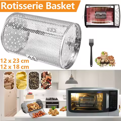 Rotisserie Basket 360° Rotated Stainless Steel Rotisserie Grill Roaster Non-Stick Washable Heat Resi