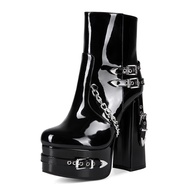 Punk Style European American Black Rivets High Heels with Thick Sole - Large Size 44