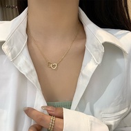 1Pc Beautiful Double Heart Necklace Stainless Steel Gold Silver Hollow Geometric Pendant Clavicle Chain Women Sisters Jewelry Gift