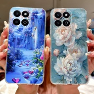 Clear For Honor X7C Case ALT-LX2 Aesthetic Cute Cat Fashion Flowers Painted Back Cover X7C Honor Pho